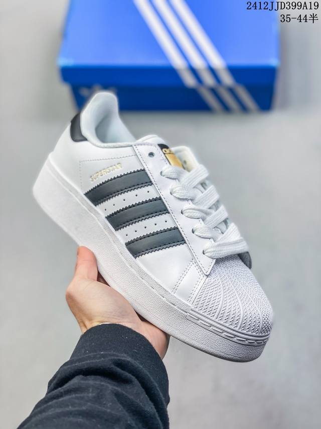 厚底增高阿迪达斯adidas Originals Superstar 贝壳头经典百搭休闲运动板鞋 高密度eva发泡软缓震中底拉帮工艺 12Jjd399A19