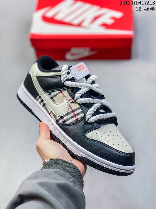 绑绳off-White解构风定制耐克nike Sb Dunk Low Pro 绑带系列 复古低帮休闲运动滑板板鞋。采用脚感柔软舒适zoomair气垫，有效吸收滑