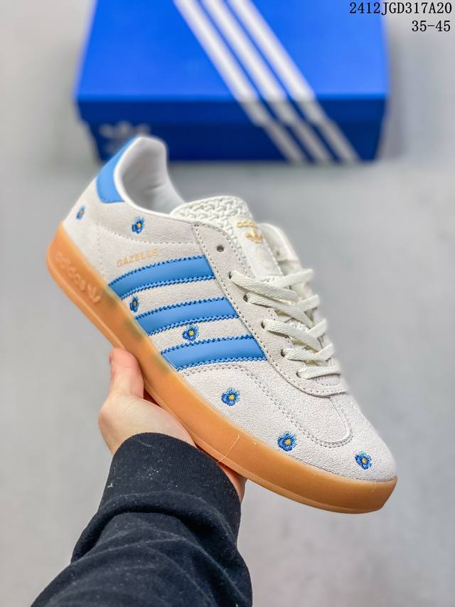 Adidas Originals Gazelle“Floral Beige Light Blue’舒适耐磨防滑低帮板鞋男女款灰色 12Jgd317A20