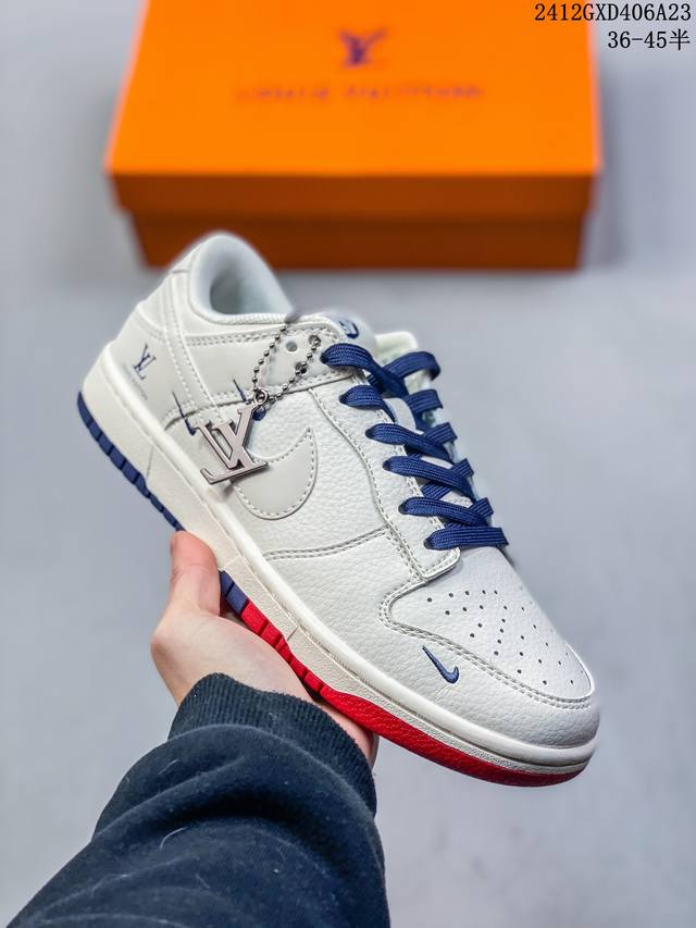 海外爆款限量发售！公司级 Nike Sb Dunk Low“Lv联名 米白红蓝双拼” 周年高端定制 低帮休闲板鞋 定制鞋盒 大厂纯原品质出货 超高清洁度 皮料切