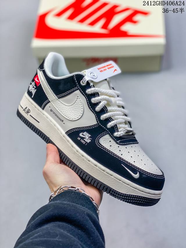 海外限量发售！公司级nike Air Force 1 '07 Low “斯图西联名--灰英文拼接”空军一号 低帮 运动鞋 休闲鞋 折边针车 工艺难度大 原楦头原