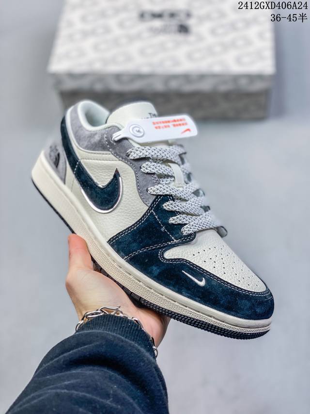 海外爆款限量发售！公司级 Nike Jordan Air Jordan 1“北面联名 灰黑脚趾” 高端定制 低帮 复古 减震 防滑 耐磨 篮球鞋 定制鞋盒 大厂