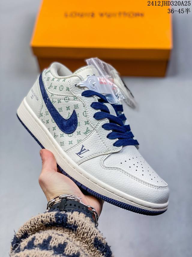 特价 Louis Vuitton X Travis Scott X Air Jordan 1 Low 路易威登 X Aj1 低帮 Lv米白蓝倒勾联名 Aj1 乔