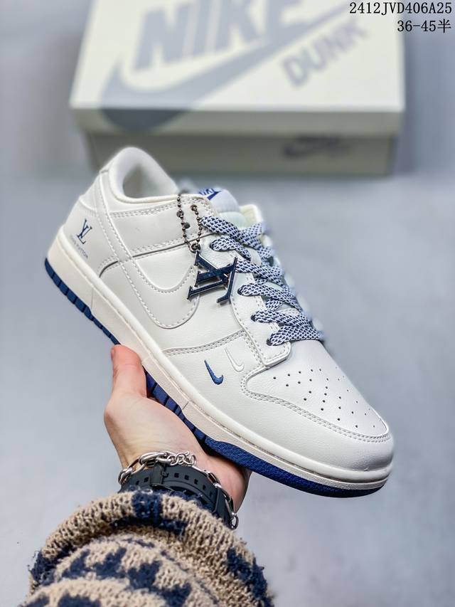 Nike Sb Dunk Low“Lv联名 双勾蓝底” 周年高端定制 低帮休闲板鞋 定制鞋盒 大厂纯原品质出货 超高清洁度 皮料切割干净无任何毛边 细节完美 货