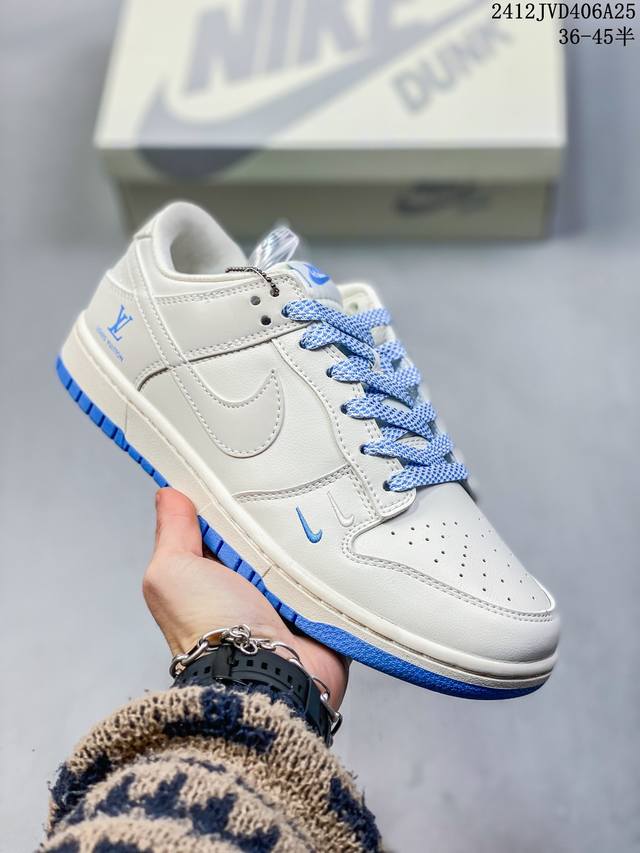 Nike Sb Dunk Low“Lv联名 双勾蓝底” 周年高端定制 低帮休闲板鞋 定制鞋盒 大厂纯原品质出货 超高清洁度 皮料切割干净无任何毛边 细节完美 货