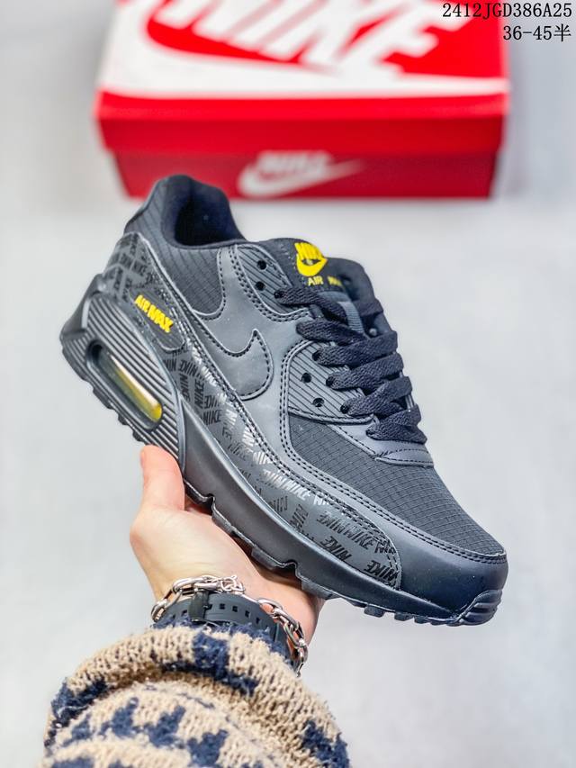 耐克nike Air Max 90 经典复古小气垫缓震跑鞋 鞋面由皮和革织物打造，犀利的条线打造出酷劲十的足视觉效果 网布鞋增面强透气性，穿着为极舒适 经可典视