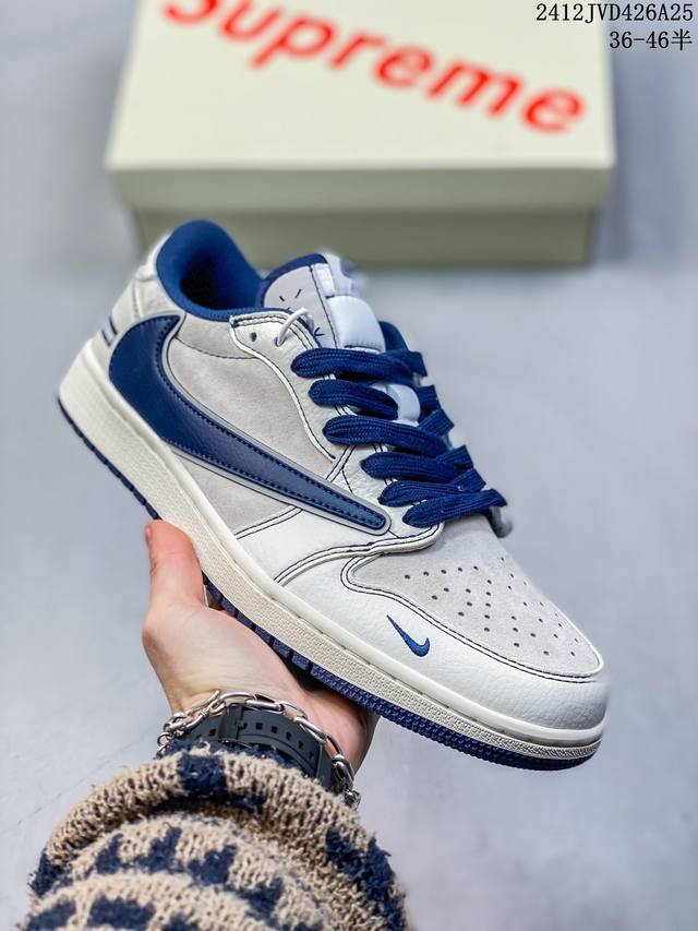 Travis Scott X Fragment Design X Jordan Air Jordan 1 Low Og Sp Supreme联名 “深蓝勾” 多