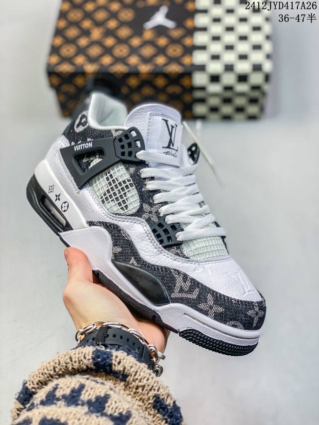 Vuitton X Air Jordan 4 Retro 路易威登 Lv 联名 Aj4 乔丹4代 Aj4 乔4 Lv 联名 乔丹篮球鞋系列 整鞋采用皮革材料打造