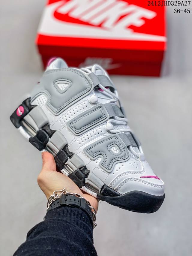 耐克 Nike Air More Uptempo '96 皮蓬全掌气垫男女子运动鞋厚底增高缓震慢跑鞋。续写 20 世纪 80 年代和 90 年代篮球运动飞速发展