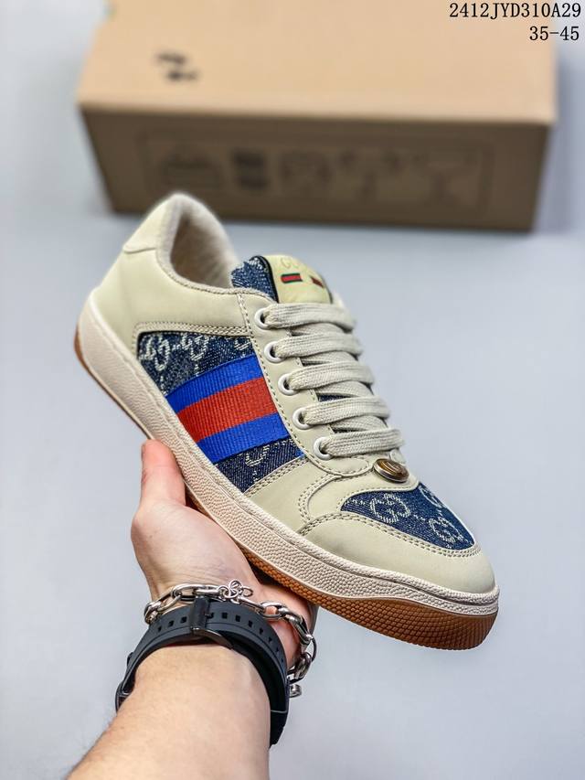 Gucci古驰distressed Screener Sneaker 古驰小脏鞋系列 绿盒版本 经典原型复古百搭做旧小脏板鞋复古学院风 怀旧版！ 尺码：见图 编