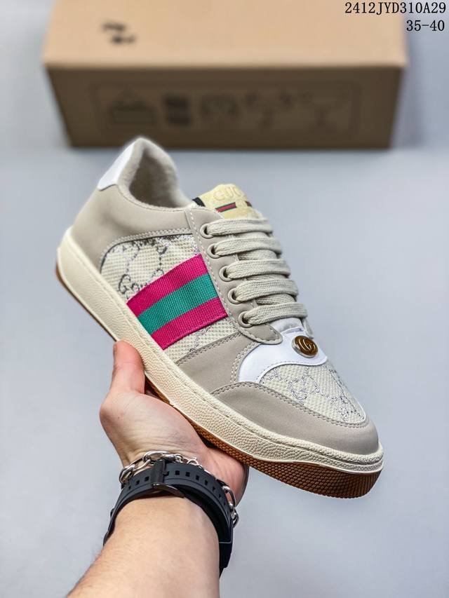 Gucci古驰distressed Screener Sneaker 古驰小脏鞋系列 绿盒版本 经典原型复古百搭做旧小脏板鞋复古学院风 怀旧版！ 尺码：见图 编 - 点击图像关闭