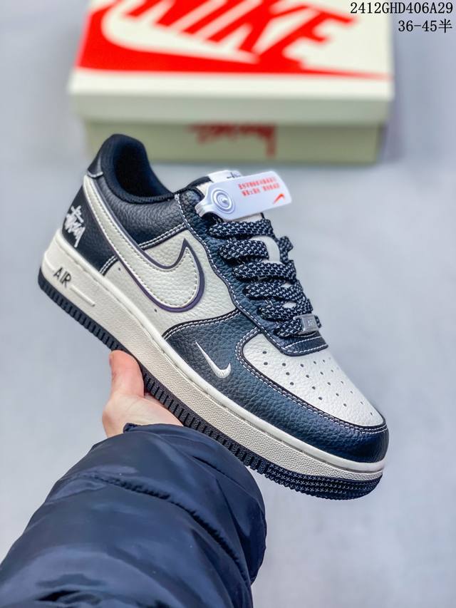 海外限量发售！公司级nike Air Force 1 '07 Low “斯图西联名--黑白勾”空军一号 低帮 运动鞋 休闲鞋 折边针车 工艺难度大 原楦头原纸板