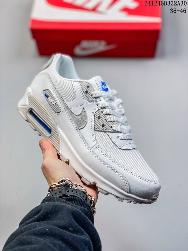 耐克nike Air Max 90 经典复古小气垫缓震跑鞋 鞋面由皮和革织物打造，犀利的条线打造出酷劲十的足视觉效果 网布鞋增面强透气性，穿着为极舒适 经可典视