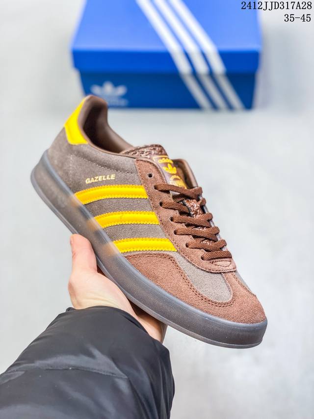 Adidas Originals Gazelle Indoor舒适百搭防滑耐磨低帮 板鞋男女同款深棕色 12Jjd317A28