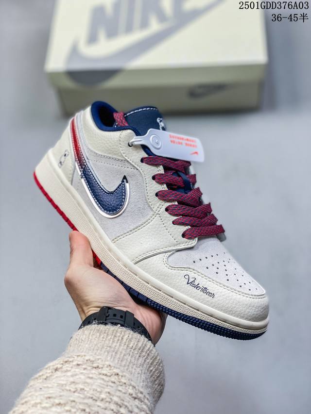 Nike Jordan Air Jordan 1“暴力熊联名 米白渐变蓝” 高端定制 低帮 复古 减震 防滑 耐磨 篮球鞋 定制鞋盒 大厂纯原品质出货 超高清洁