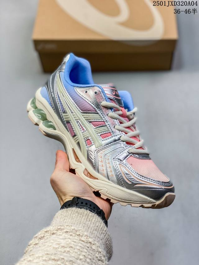 亚瑟士 Asics Gel-Kayano 14 公司级版本运动休闲透气专业缓震慢跑鞋。采用工程弹性双层再生网格密度鞋面材质，后跟3D可视gel缓震乳胶物料，升级