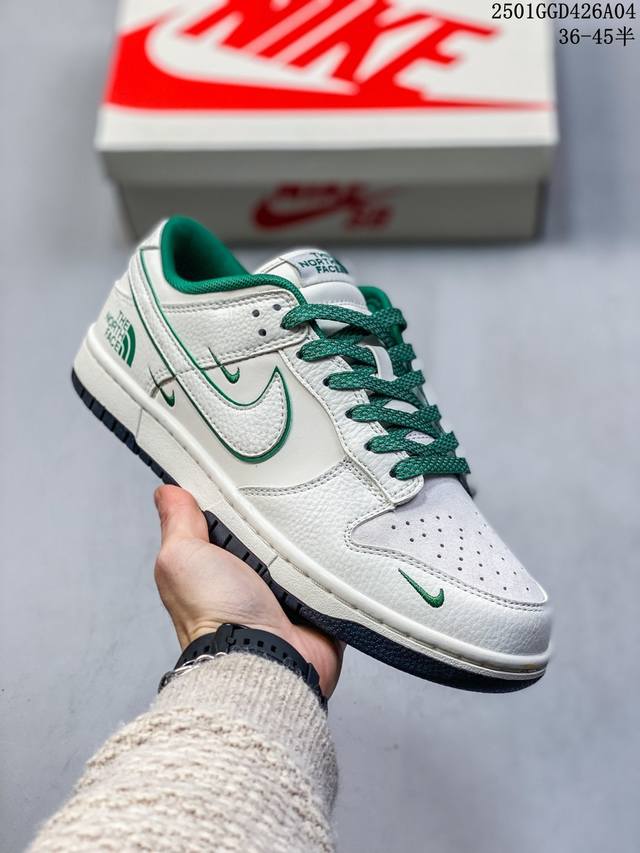 海外爆款限量发售！Nike Sb Dunk Low“北面联名 米白绿四勾高端定制 低帮休闲板鞋 定制鞋盒 大厂纯原品质出货 超高清洁度 皮料切割干净无任何毛边