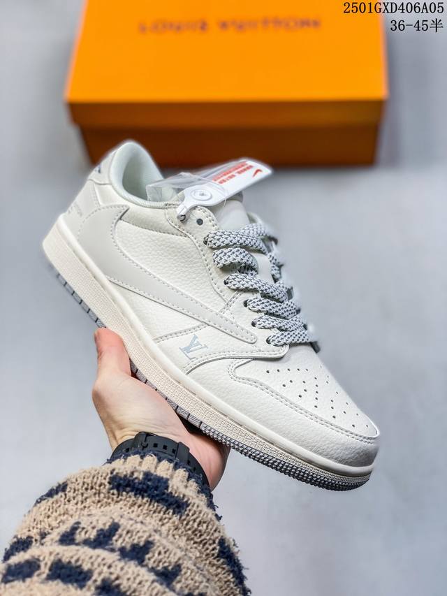 Travis Scott X Fragment Design X Jordan Air Jordan 1 Low Og Sp “Lv联名 米灰底” 多方联名合作