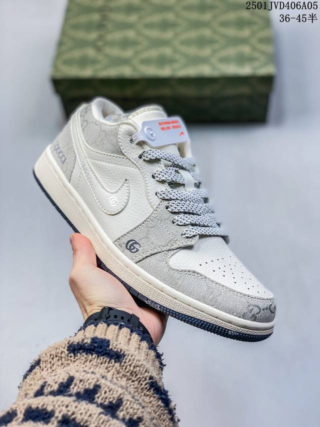 海外爆款限量发售！公司级 Nike Jordan Air Jordan 1“古驰联名 烟灰花纹” 高端定制 低帮 复古 减震 防滑 耐磨 篮球鞋 定制鞋盒 大厂