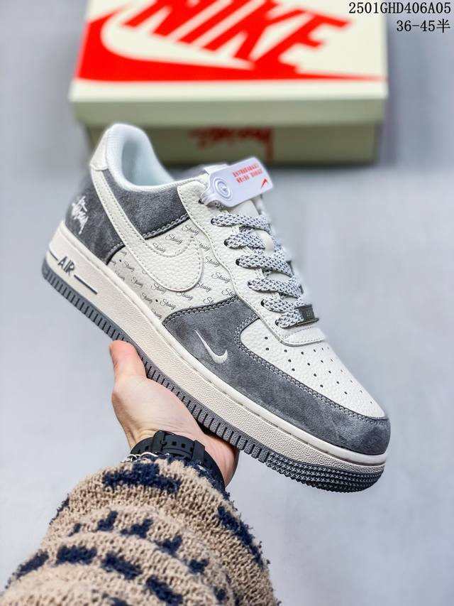 海外限量发售！公司级nike Air Force 1 '07 Low “斯图西 简约灰”空军一号 低帮 运动鞋 休闲鞋 折边针车 工艺难度大 原楦头原纸板 原装