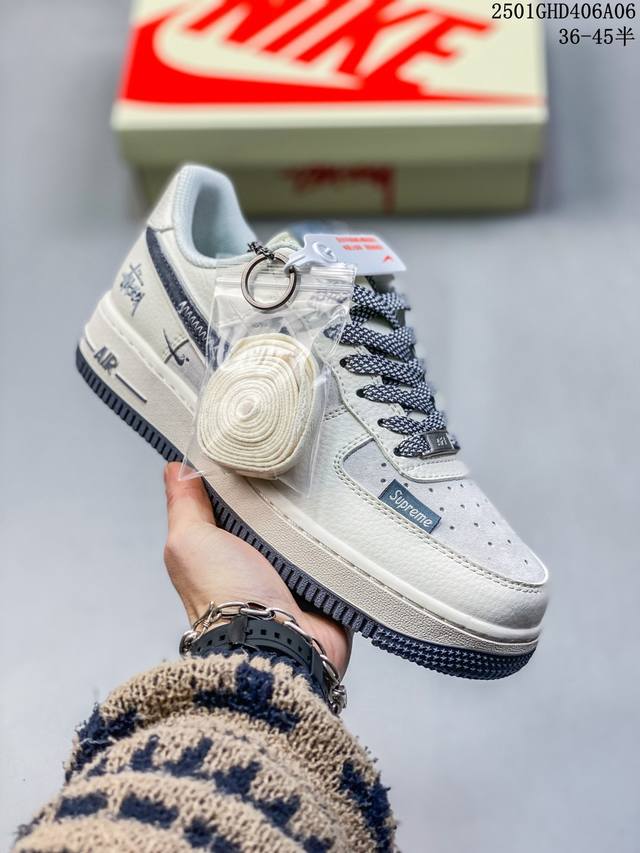 海外限量发售！公司级nike Air Force 1 '07 Low “Supreme联名 米蓝双色”空军一号 低帮 运动鞋 休闲鞋 折边针车 工艺难度大 原楦