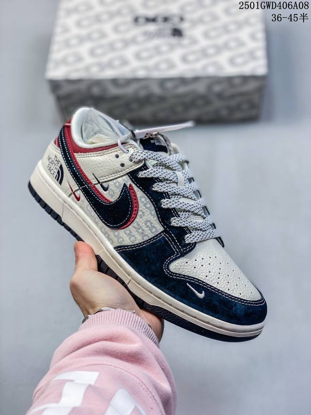 海外爆款限量发售！公司级 Nike Sb Dunk Low“北面联名 猪八黑红勾” 周年高端定制 低帮休闲板鞋 定制鞋盒 大厂纯原品质出货 超高清洁度 皮料切割