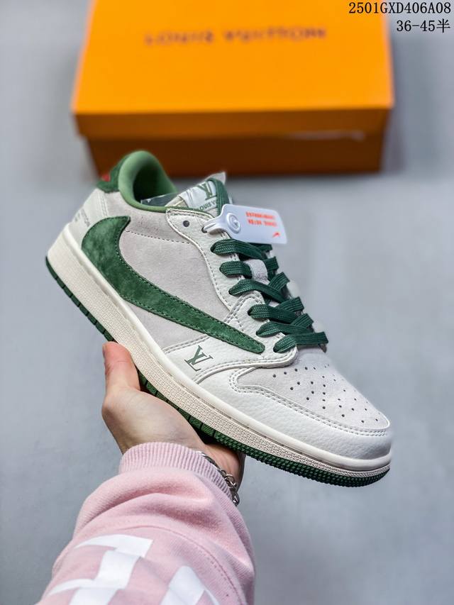 Travis Scott X Fragment Design X Jordan Air Jordan 1 Low Og Sp “Lv联名 灰绿猪八” 多方联名合