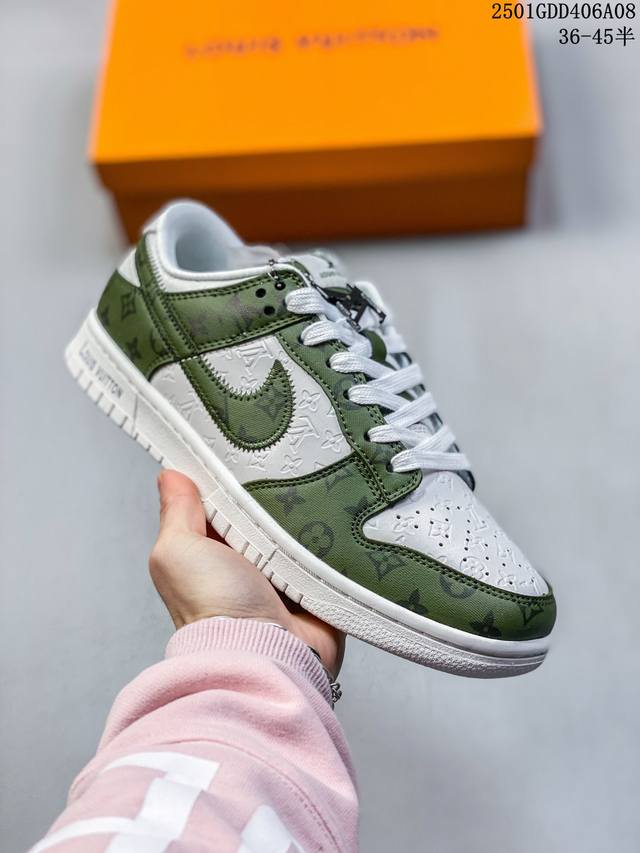 海外爆款限量发售！公司级 Nike Sb Dunk Low“Lv联名 浮雕白绿印花” 周年高端定制 低帮休闲板鞋 定制鞋盒 大厂纯原品质出货 超高清洁度 皮料切