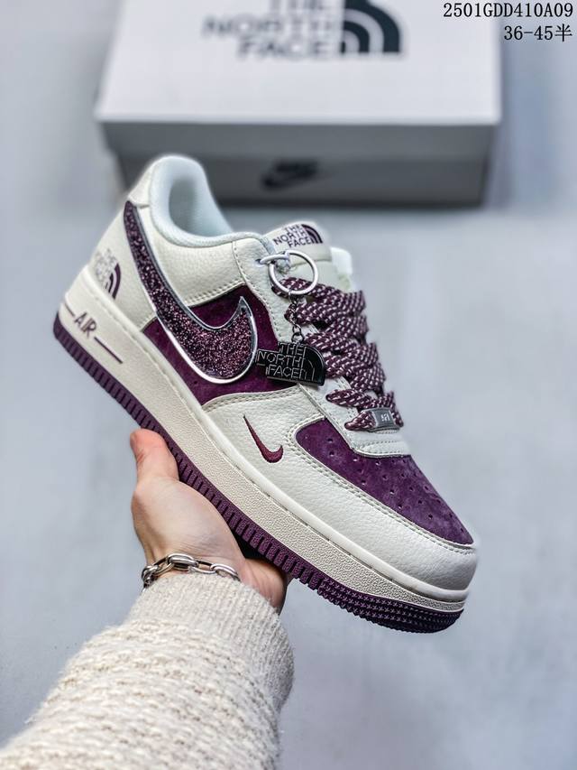 海外限量发售！公司级nike Air Force 1 '07 Low “北面联名--满天星双勾紫白配色”空军一号 低帮 运动鞋 休闲鞋 折边针车 工艺难度大 原