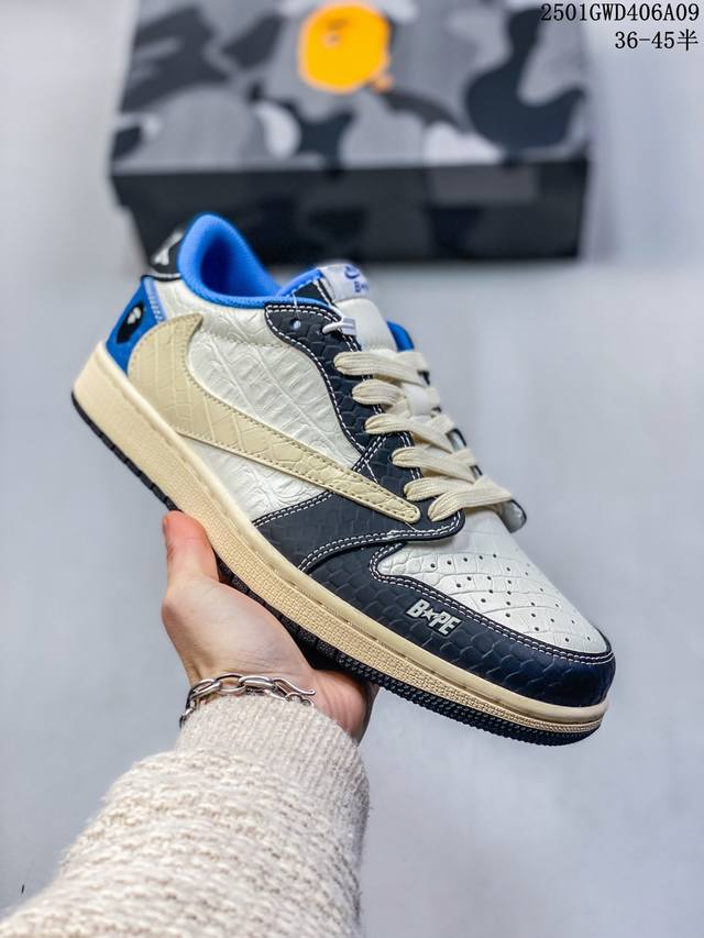 Travis Scott X Fragment Design X Jordan Air Jordan 1 Low Og Sp “Bape联名 鳄鱼皮黑白蓝” 多