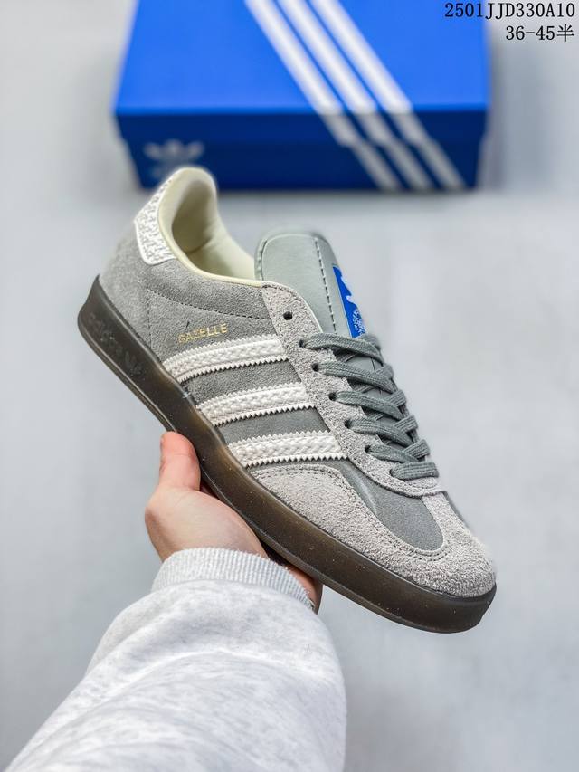 Adidas Gazelle Indoor Trainers 羚羊内训系列低帮复古百搭休闲运动德训风板鞋“灰白” 货号：If 7 尺码：36 36 37 38