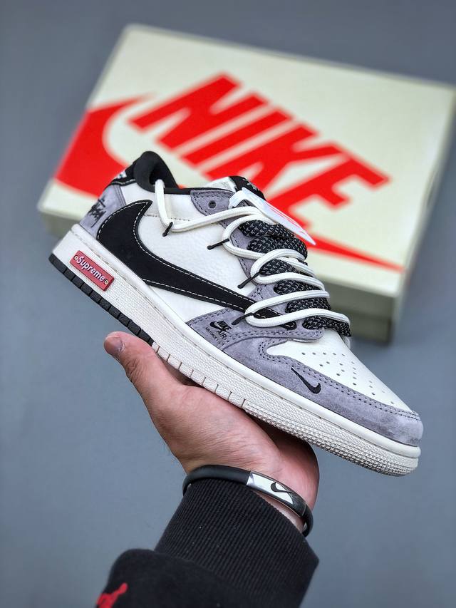 Travis Scott X Fragment Design X Air Jordan 1 Low Og Sp Aj1 斯图西联名-黑勾双拼抽绳 低帮文化休闲板