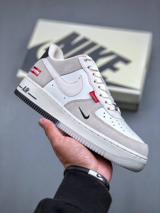 Nike Air Force 1'07 Low Supreme联名-米灰织布标 空军一号低帮休闲板鞋 Ch6336-517 #原楦头原纸板 原装鞋盒 定制五金配