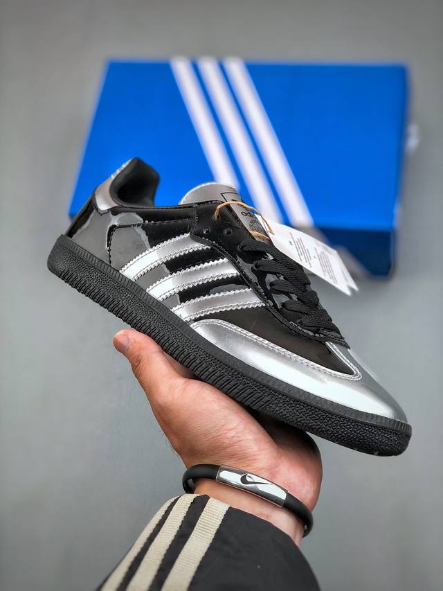 Adidas Originals Samba Og Tuxedo 桑巴舞系列绅士德训足球风百搭低帮休闲运动板鞋“联名漆皮黑银燕尾服”Ih3364 尺码：36-4