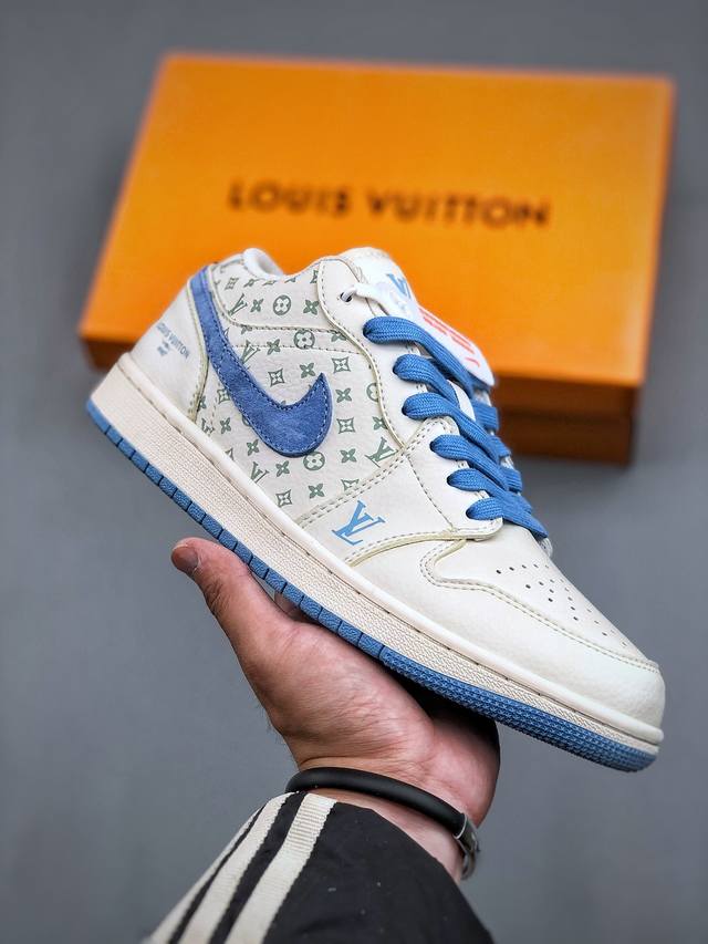 Air Jordan Aj1 Low X Lv 低帮联名定制配色 原厂内置气垫魔块 A模大底 头层小牛皮 鞋舌aj原厂专用牛津布+Aj专用反口珍珠布+原厂无杂质