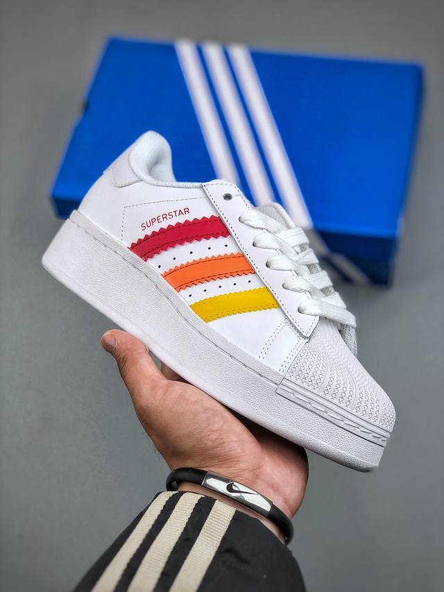 Adidas Originals Superstar Xlg 贝壳头系列低帮厚底松糕经典百搭休闲运动板鞋“皮革桔红橙黄渐变”If9122 尺码：35-45 半