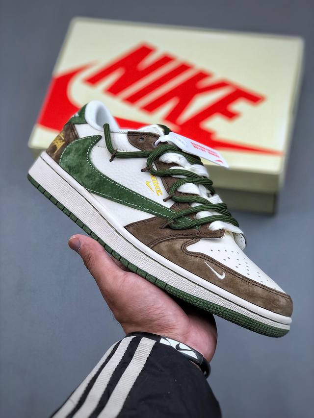 Travis Scott X Nike Air Jordan 1 Low X Stussy Air Jordan 1 Low 反转米棕绿小钩绑带倒钩 纯原版本全