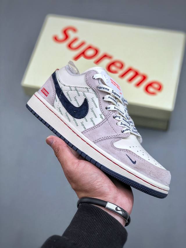 Air Jordan 1 Low Aj1 乔1 Supreme联名-猪八灰印字 高端定制 低帮复古篮球鞋 Lj6688-009 #定制鞋盒 大厂纯原品质出货 超