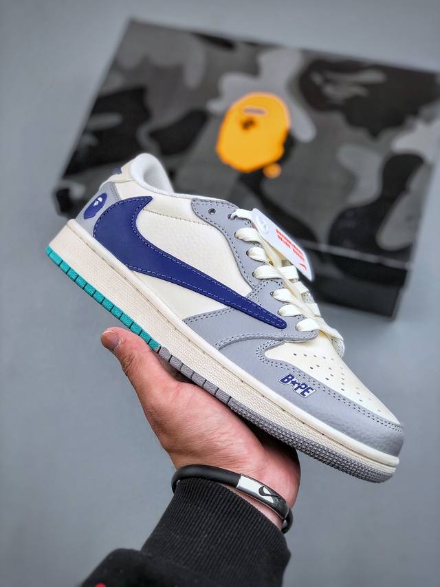 Travis Scott X Fragment Design X Air Jordan 1 Low Og Sp Aj1 乔1 Bape联名-米蓝烟灰 低帮文化休