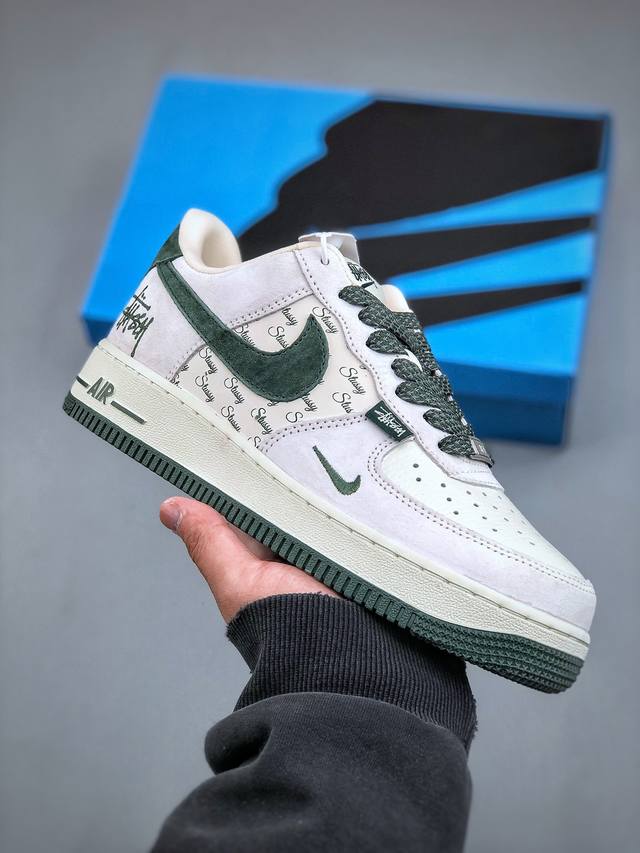 Nike Air Force 1'07 Low 斯图西联名 英文绿翻毛勾 空军一号低帮休闲板鞋 Ch6336-511 #原楦头原纸板 原装鞋盒 定制五金配件 内