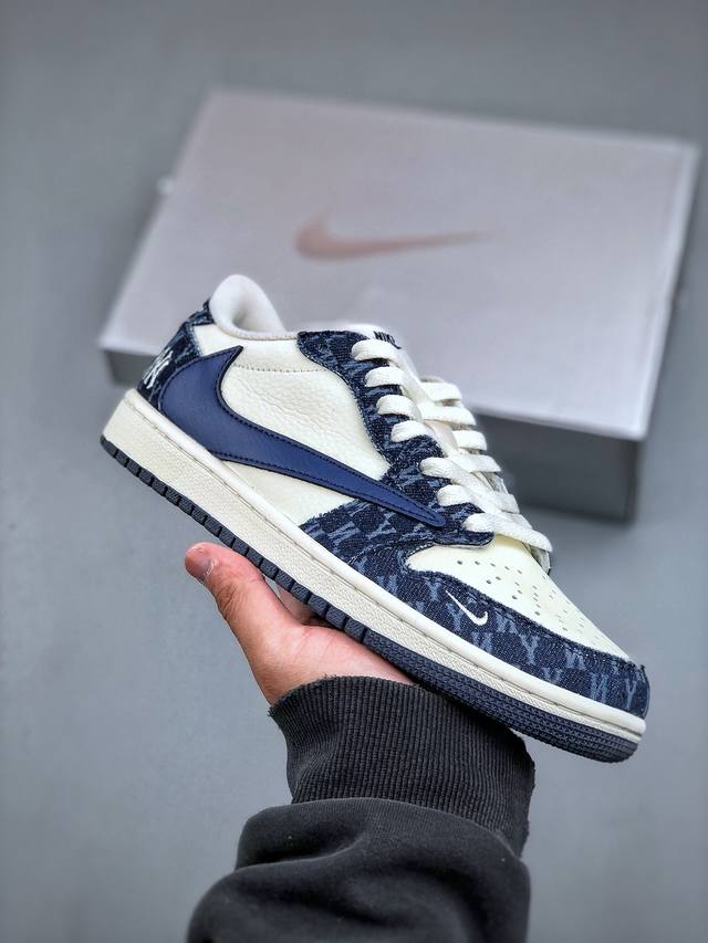 Travis Scott X Fragment Design X Air Jordan 1 Low Og Sp Aj1 乔1 Mlb联名 白蓝牛仔 低帮文化休闲