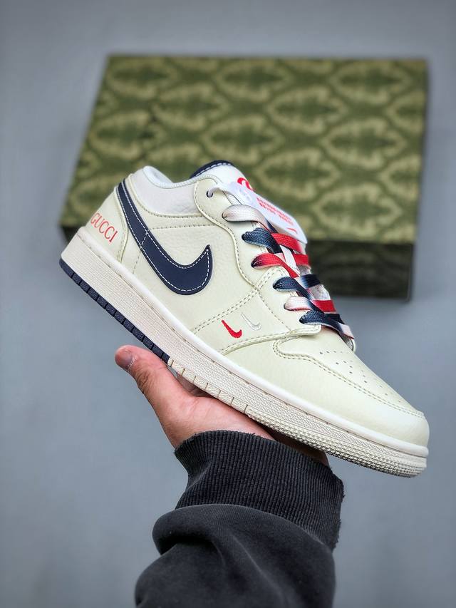 Air Jordan 1 Low Aj1 乔1 古驰联名 米蓝勾双拼 高端定制 低帮复古篮球鞋 Fc 8- #定制鞋盒 大厂纯原品质出货 超高清洁度 皮料切割干