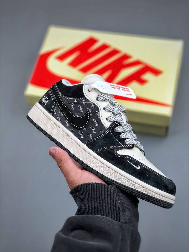 Air Jordan 1 Low Aj1 乔1 斯图西墨黑 高端定制 低帮复古篮球鞋 #定制鞋盒 大厂纯原品质出货 超高清洁度 皮料切割干净无任何毛边 细节完美