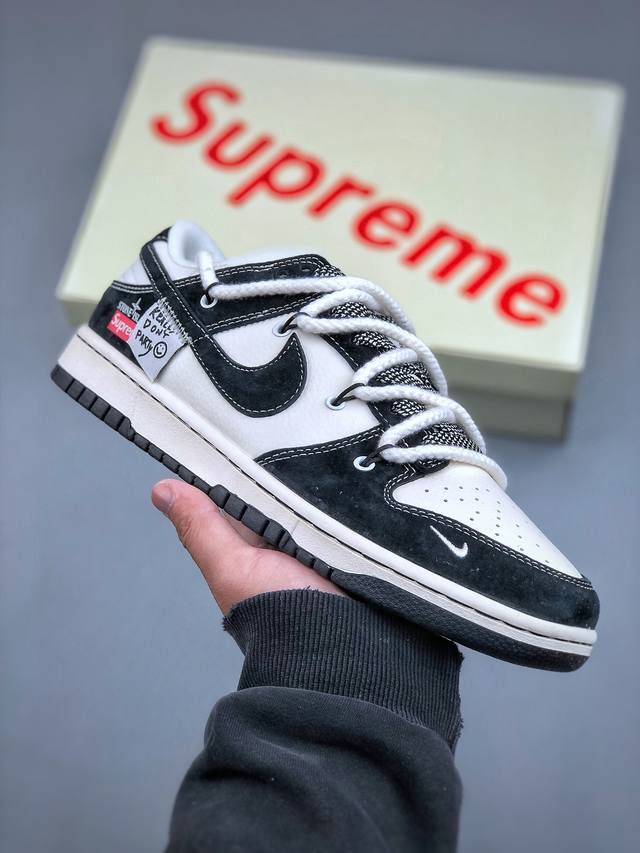 Nike Sb Dunk Low X Supreme X Stone Island 白黑小钩绑带满天星纯原大厂出品 极力推荐原装头层材料 独家版型蒸餾加工帶來的