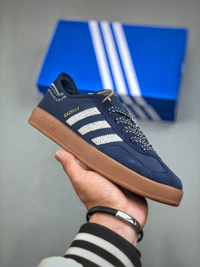 Clot X Adidas Originals Gazelle Low Navy 羚羊内训系列低帮复古薄底德训风百搭休闲运动板鞋“联名藏蓝白串珠焦糖底”Ih37