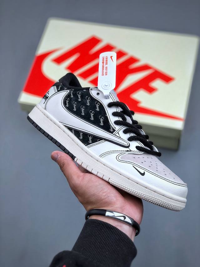 Travis Scott X Fragment Design X Air Jordan 1 Low Og Sp Aj1 乔1 斯图西联名 黑线英文 低帮文化休闲