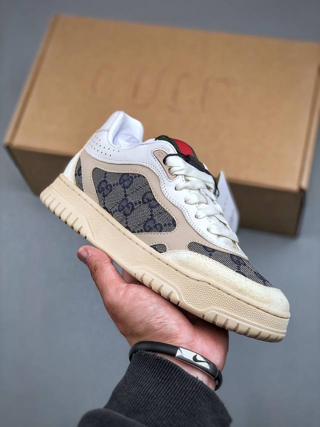 意大利奢侈品牌-古驰gucci Re-Web Leather Sneakers 系列低帮复古百搭训练休闲运动小白板鞋 尺码：35-45