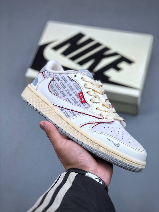 Travis Scott X Fragment Design X Air Jordan 1 Low Og Sp Aj1 乔1 北面联名 米白透心红 低帮文化休闲