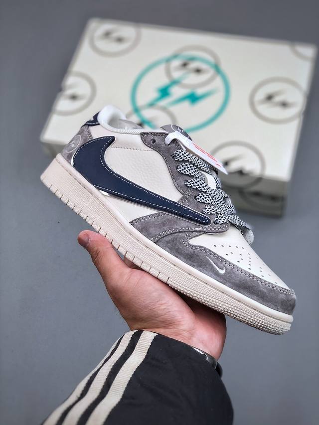 Travis Scott X Fragment Design X Air Jordan 1 Low Og Sp Aj1 乔1 闪电联名 米灰蓝勾低帮文化休闲板鞋