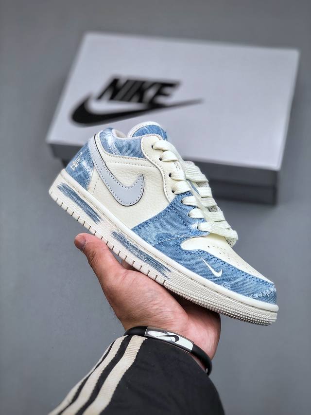 Air Jordan 1 Low Aj1 乔1 Mlb联名-复古蓝牛仔 高端定制 低帮复古篮球鞋 #定制鞋盒 大厂纯原品质出货 超高清洁度 皮料切割干净无任何毛